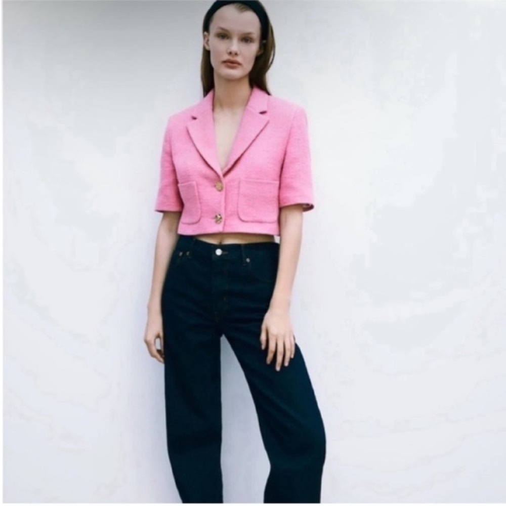 Zara Pink Cropped Short Sleeve Blazer